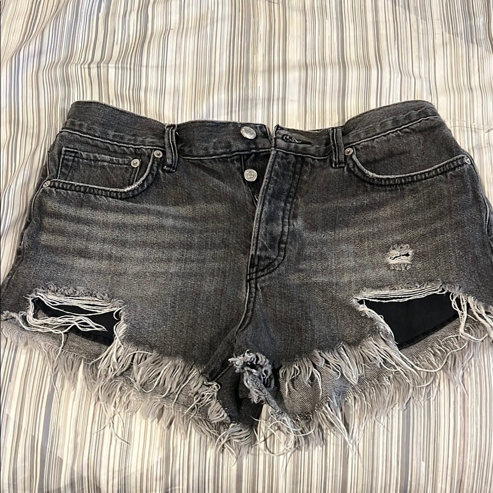 Free People Gray Distressed Jean Shorts Size 28